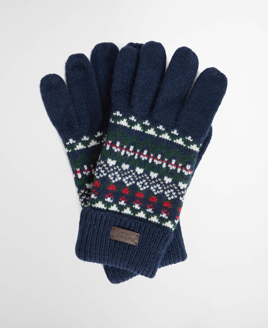 Barbour Marlow Fair Isle Gloves Navy Evergreen